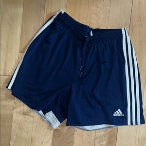 Adidas Blue Athletic Shorts with Three-Stripe Design